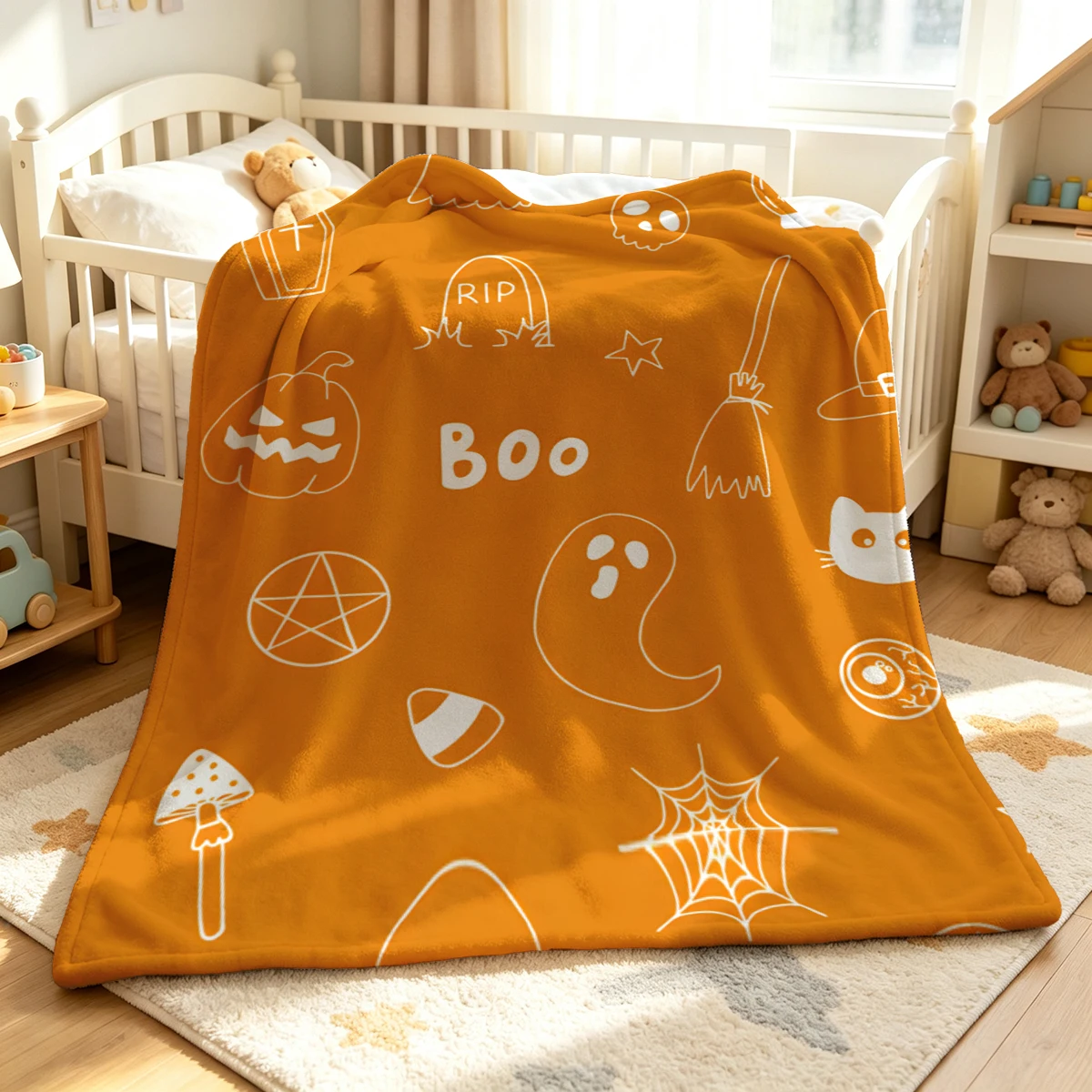 White Line Spooky Art Winter Summer Flannel Blanket Throw Fleece Soft Fuzzy Plush Cozy Fleece Blankets for Sofa Ideal Gifts