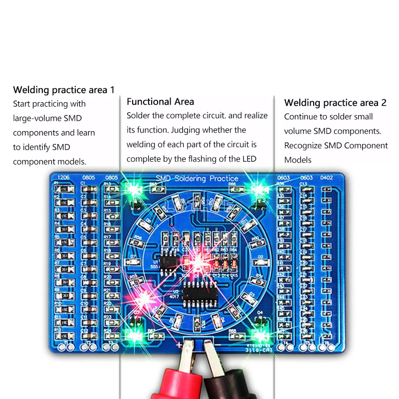 DIY Electronic Kit SMD Component Soldering Practice Board NE555 CD4017  Rotating Flashing LED SMT LQFP44 Circuit Training Kit