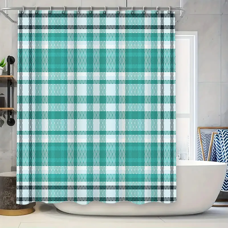 

Green Plaid Shower Curtain Waterproof Fabric Home Decoration Bath Rugs Modern Decorative Shower Curtains for Bathtub Green 72x84