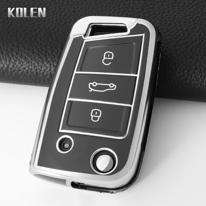 TPU Car Key Case Cover Shell For VW Volkswagen Golf 7 MK7 Tiguan MK2 For SEAT Ateca Leon FR 2 Ibiza For Skoda Octavia Keychain