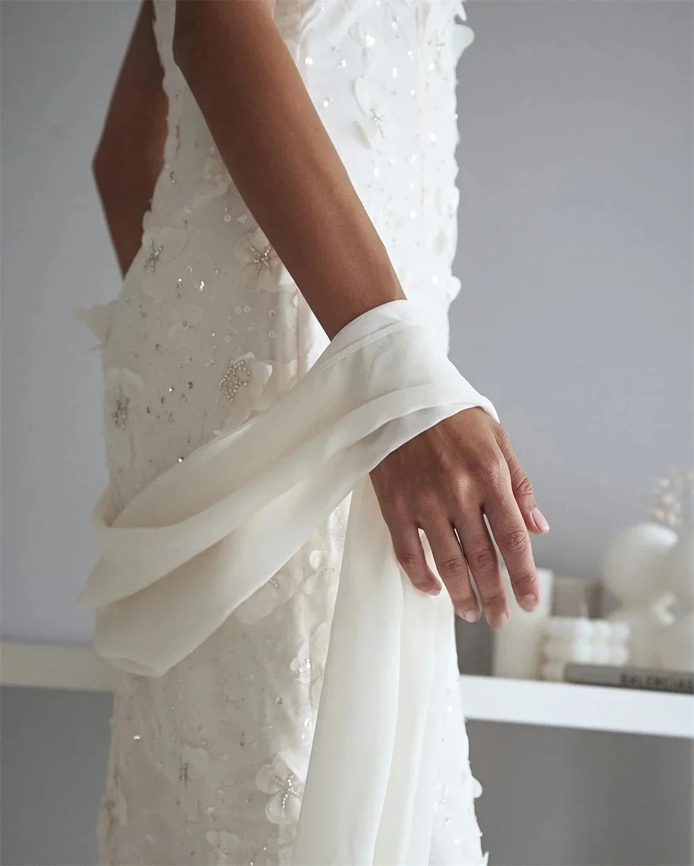 JDY Abito da festa aderente senza spalline personalizzato elegante di alta qualità - Abito da sera con gonna con paillettes/paillettes con perline floreali فستان ل