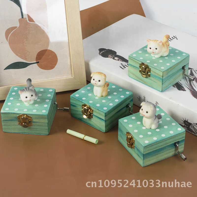 

Children's Wooden Music Perception Toy Hand-cranked Cat & Dog Themed Music Box for Parent-Child Interaction Modern Minimalist