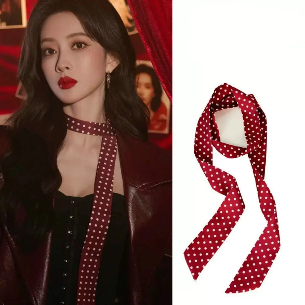 Bow Ties Long Silk Scarf Ice Cream Printed Plaid Scarf Floral Hair Band Long Ribbon Scarves Collocation Clothing Accessories