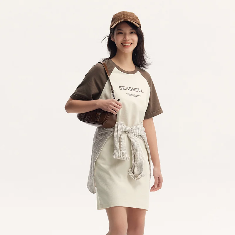 女性用プリントTシャツドレス,カラーブロッキングTシャツ,ラグランスリーブ,ショートドレス,サマーバージョン,新しいコレクション2024