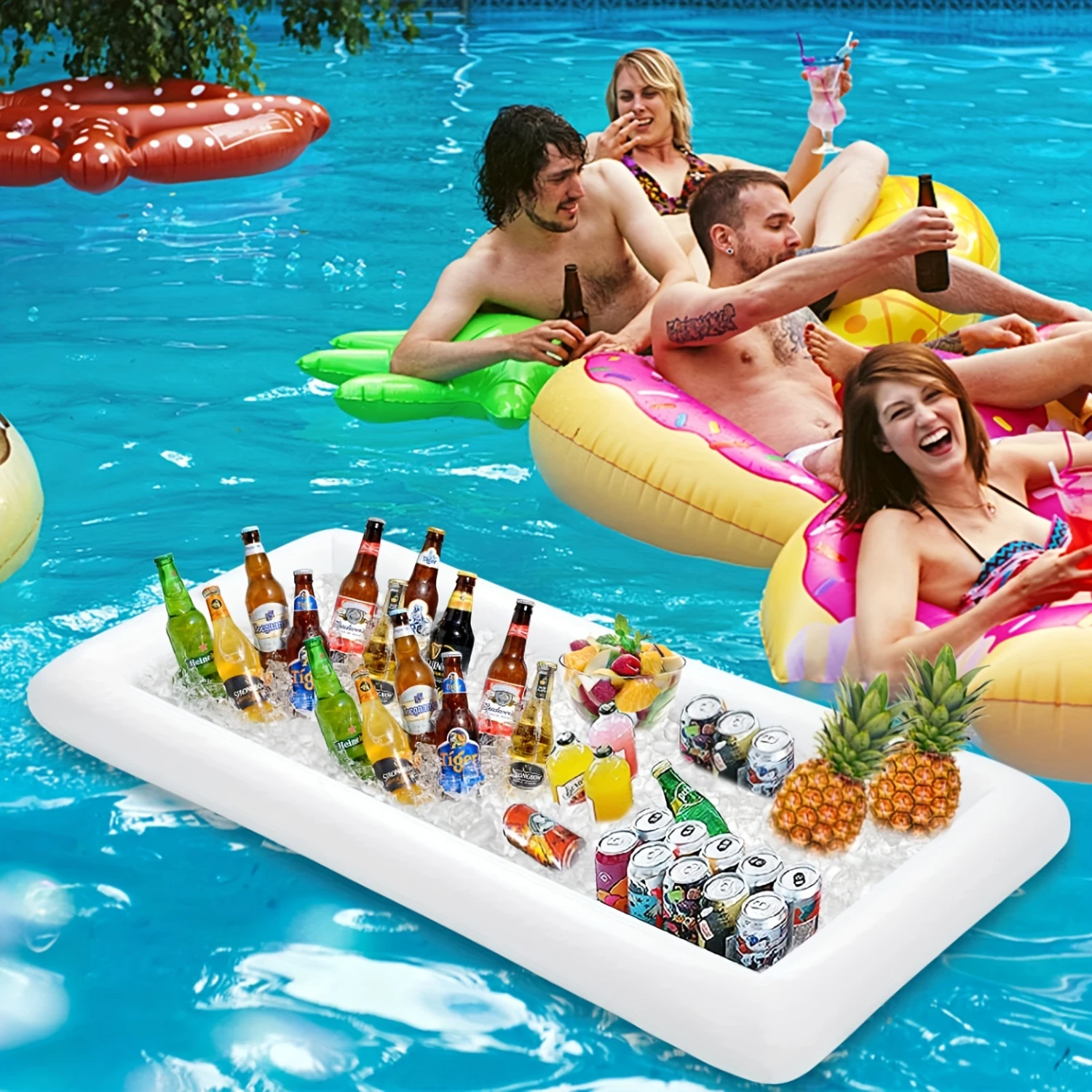 1pc Inflatable Ice Tray Serving  (52.7x25.1 Inches), Pool Party Drink Cooler, Summer Ice Tray Beverage Holder For Buffet, Picnic