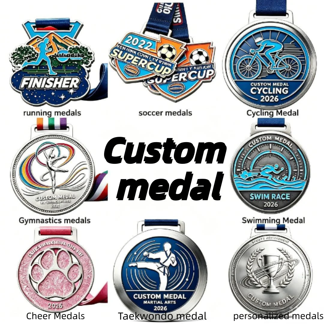 Personalized Custom Sports Medals, Custom Medal Zinc Alloy for Running Soccer Cycling Taekwondo Swimming gymnastics