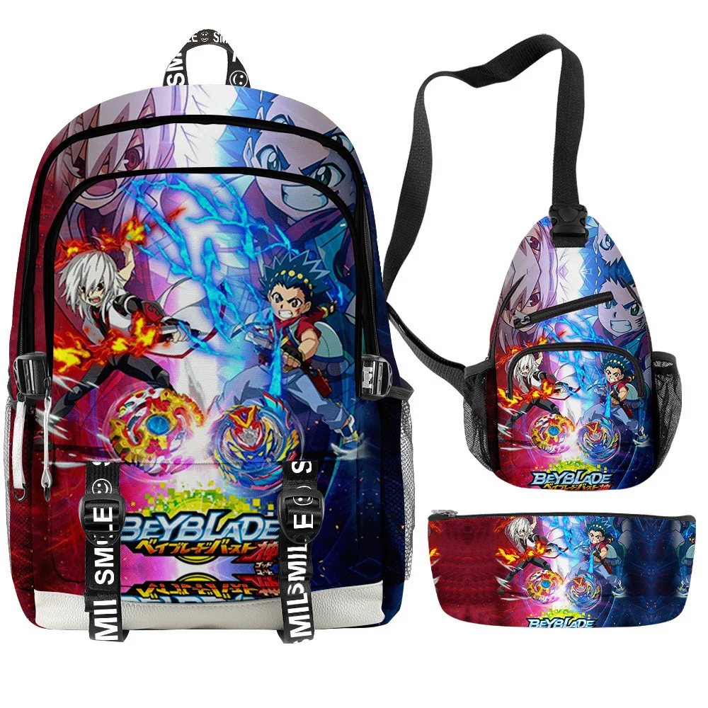 Harajuku Cool Beyblade Burst Evolution 3D Print 3pcs/Set Student School Bags multifunction Travel Backpack Chest Bag Pencil Case