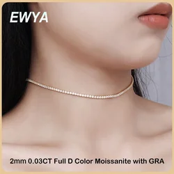 EWYA Full 2mm 0.03CT D Color Moissanite Tennis Necklace for Women Lady S925 Silver Plated 18K Gold Neck Chain Choker Necklaces