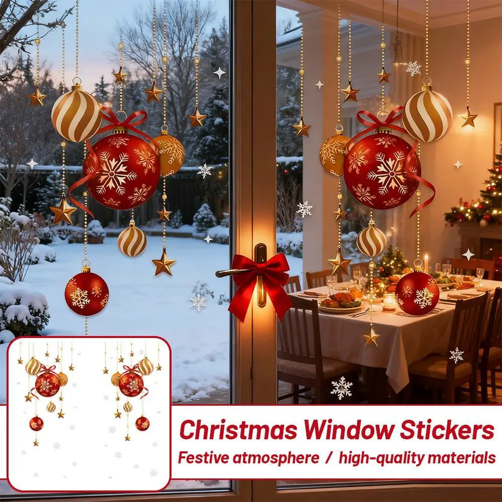 ملصقات نوافذ عيد الميلاد ديكور جو احتفالي، كرات ملونة، نجوم، رقاقات الثلج ملصقات نافذة زجاجية للعام الجديد السعيد #1