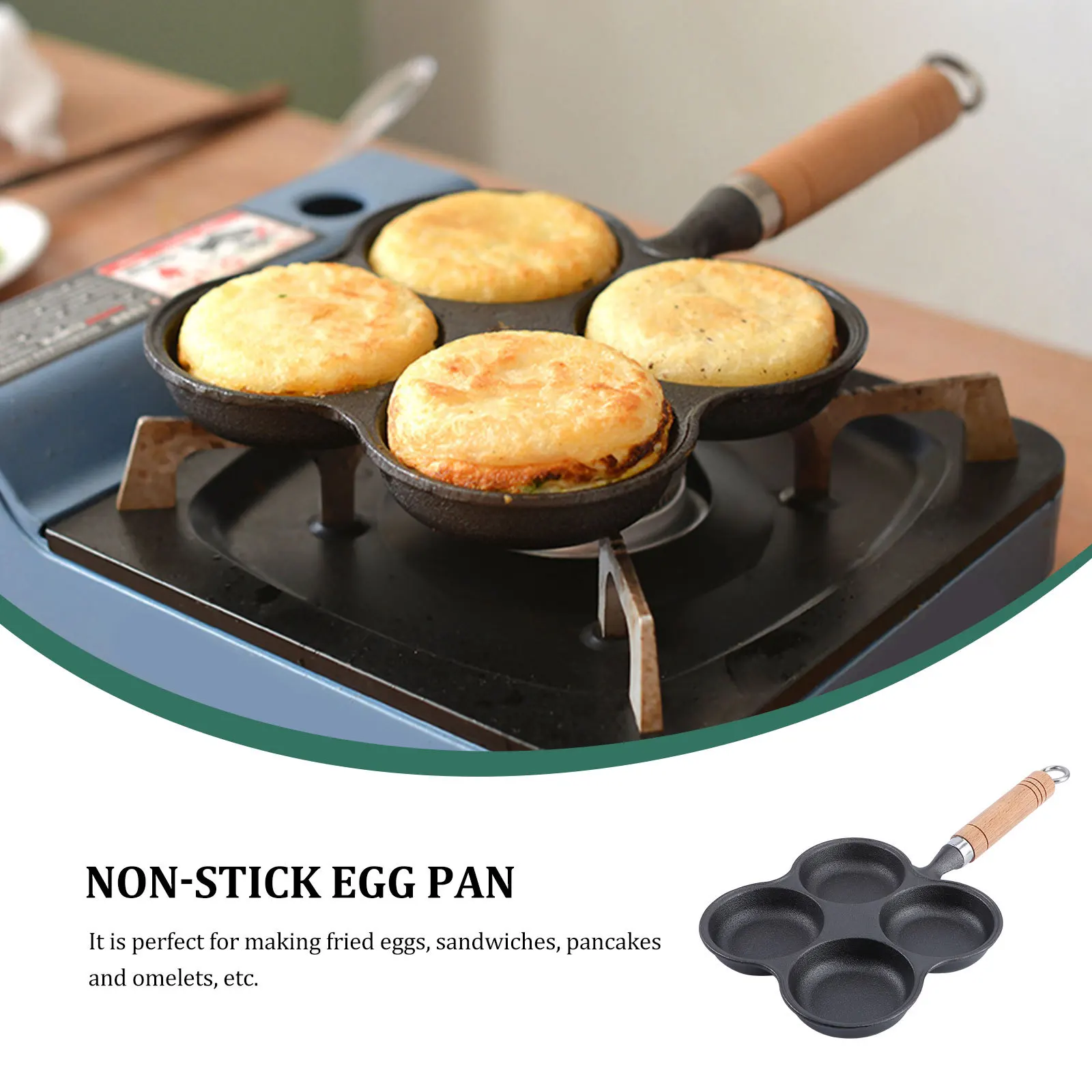 

1Pcs Black Four Holes Egg Cooker Non-Stick Stove Egg Pan for Fried Eggs Sandwiches Omelets Easy Clean Kitchen Accessory