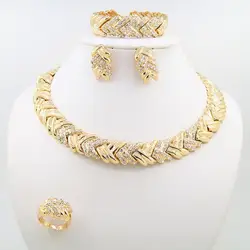 ewelry for Women Fashion Crystal Jewelry Set 18k Gold Plated Rhinestone Clear Crystal Necklace Earrings Accessories Gifts for Pr