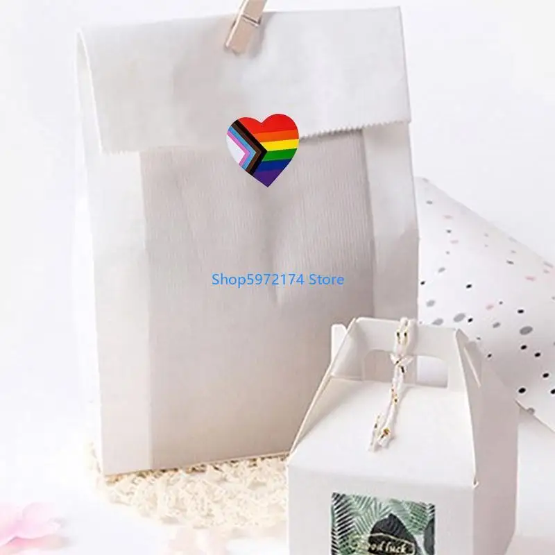 Y3NB Heart/Square Gay Pride Stickers for Bag Cup Decorative Stickers 500 Pieces/Roll Stickers Exquisite Stickers