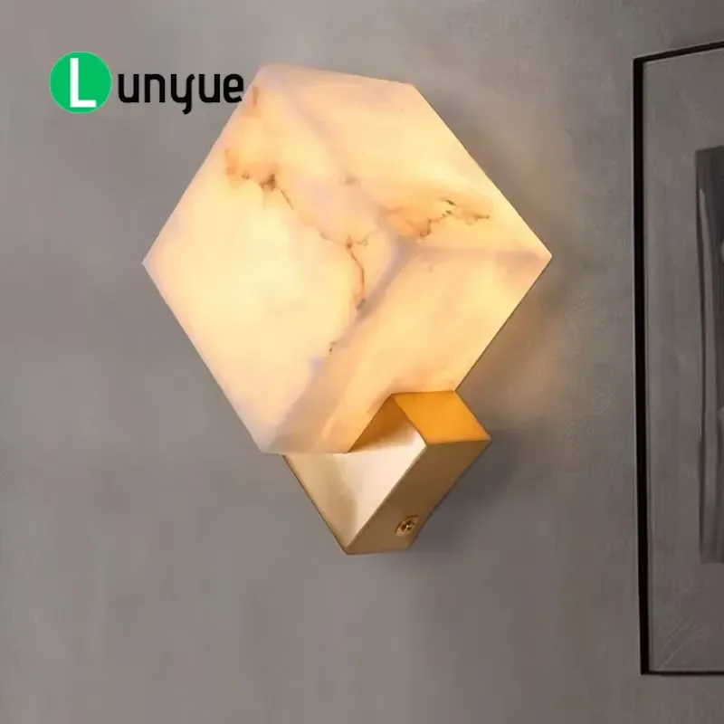 New Chinese Natural Marble Wall Lamp Modern Minimalist Designer Style Bedroom Bedside Study Entrance Lighting Fixture