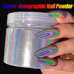 1Box(0.5g) Sparkly Silver Holographic Nail Mirror Powder 2024# Super-Laser Silver Rubbing Chrome Powder Rainbow Colorful Powder