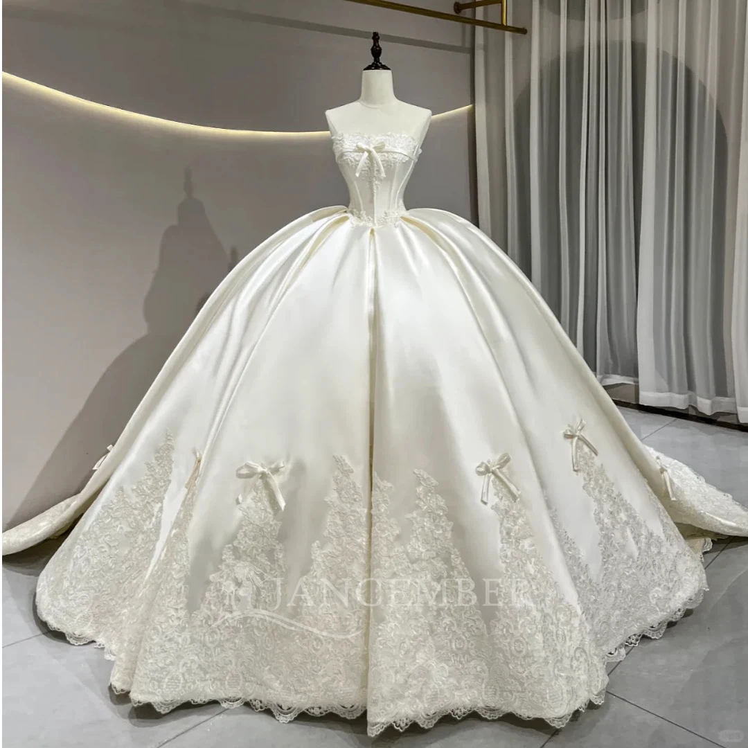 

Wedding Dress Embroidered Satin Beading With Ball Gown Princess O-Neck Detachable Sleeves Vestido De Novia Customized Chic