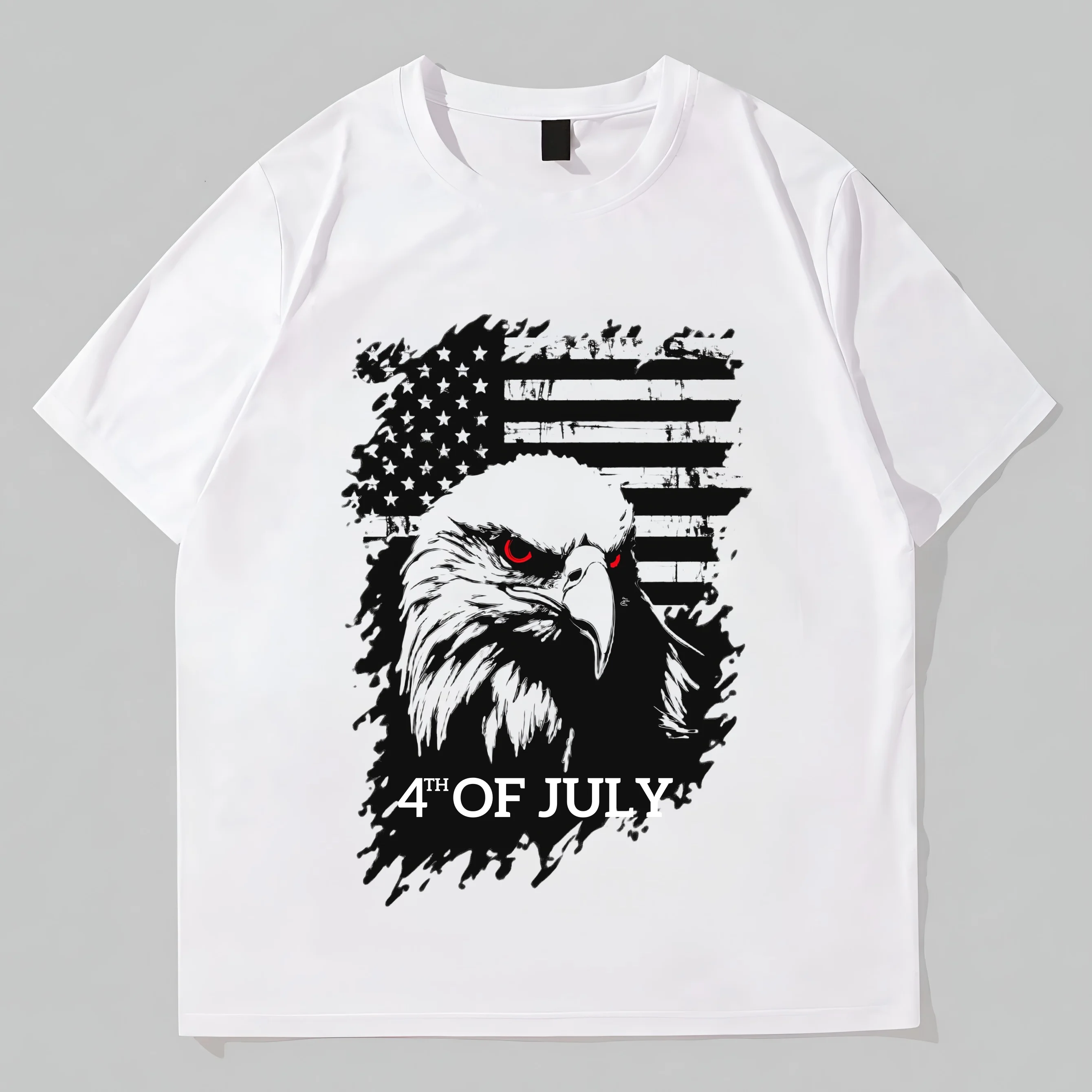 

Teevo White T-Shirt with Eagle and Flag Print for 4th of July Independence Day Celebrations