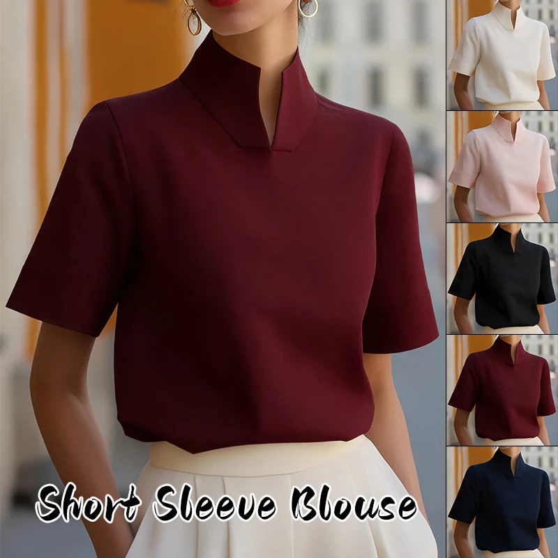 

1pc Women's Summer Chinese-Style Stand Collar Blouse Niche Commuter Shirt Fashion Elegant Office Wear