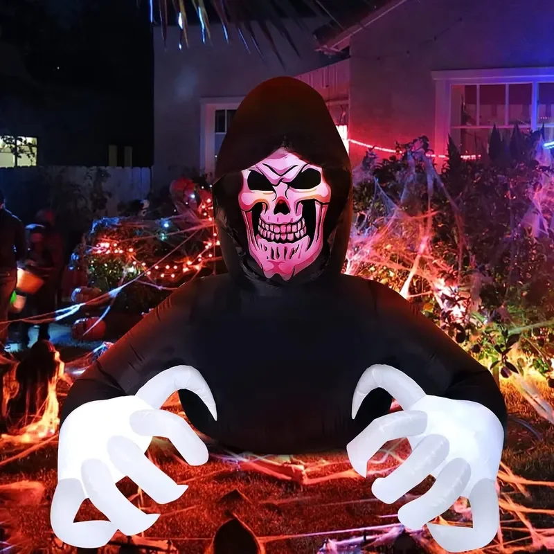 6FT Length Adult Halloween Inflatable Grim Reaper Rectangle Shape Polyester Outdoor & Indoor Decorations for Yard Garden Lawn