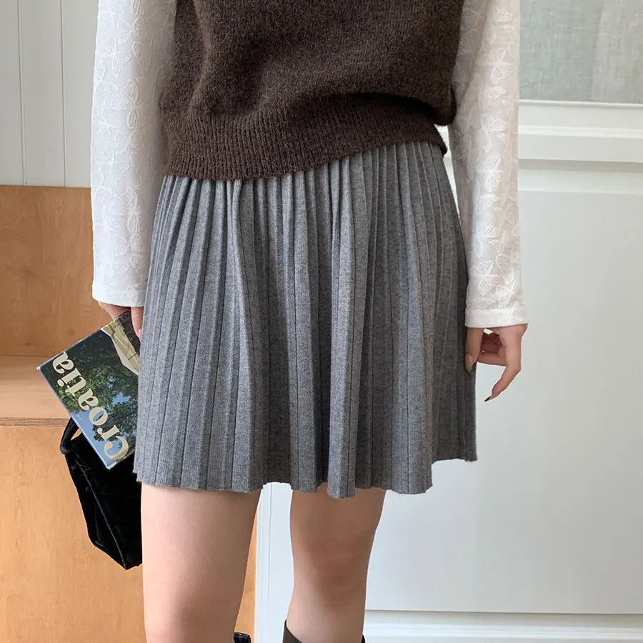 Femmes automne Mini Jupe taille haute tricoté matériel a-ligne jupes plissées haute qualité vêtements Jupe Femme Faldas Jupe Saia