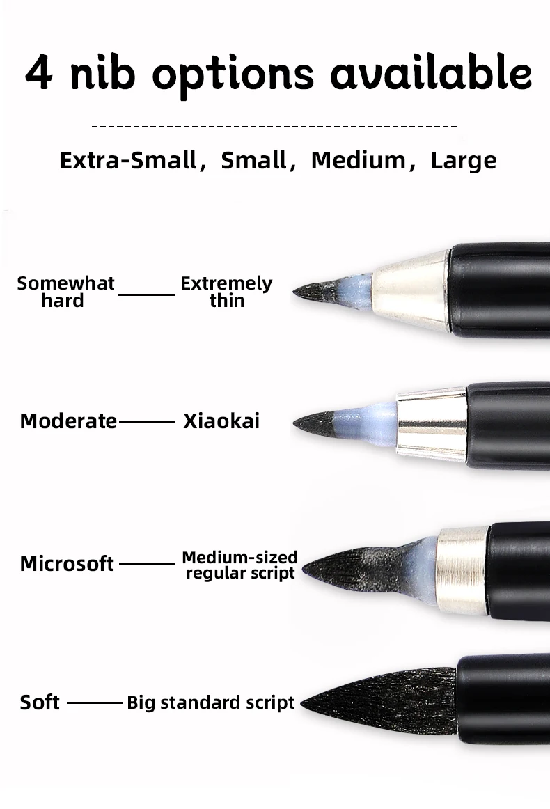 4-teiliges Kalligraphie-Stift-Set mit schwarzer Handschriftzug, Zeichnen, Schreiben, Lernen, feine Pinselmarkierungen, Kunstbedarf, Manga-Stift – Detail 3