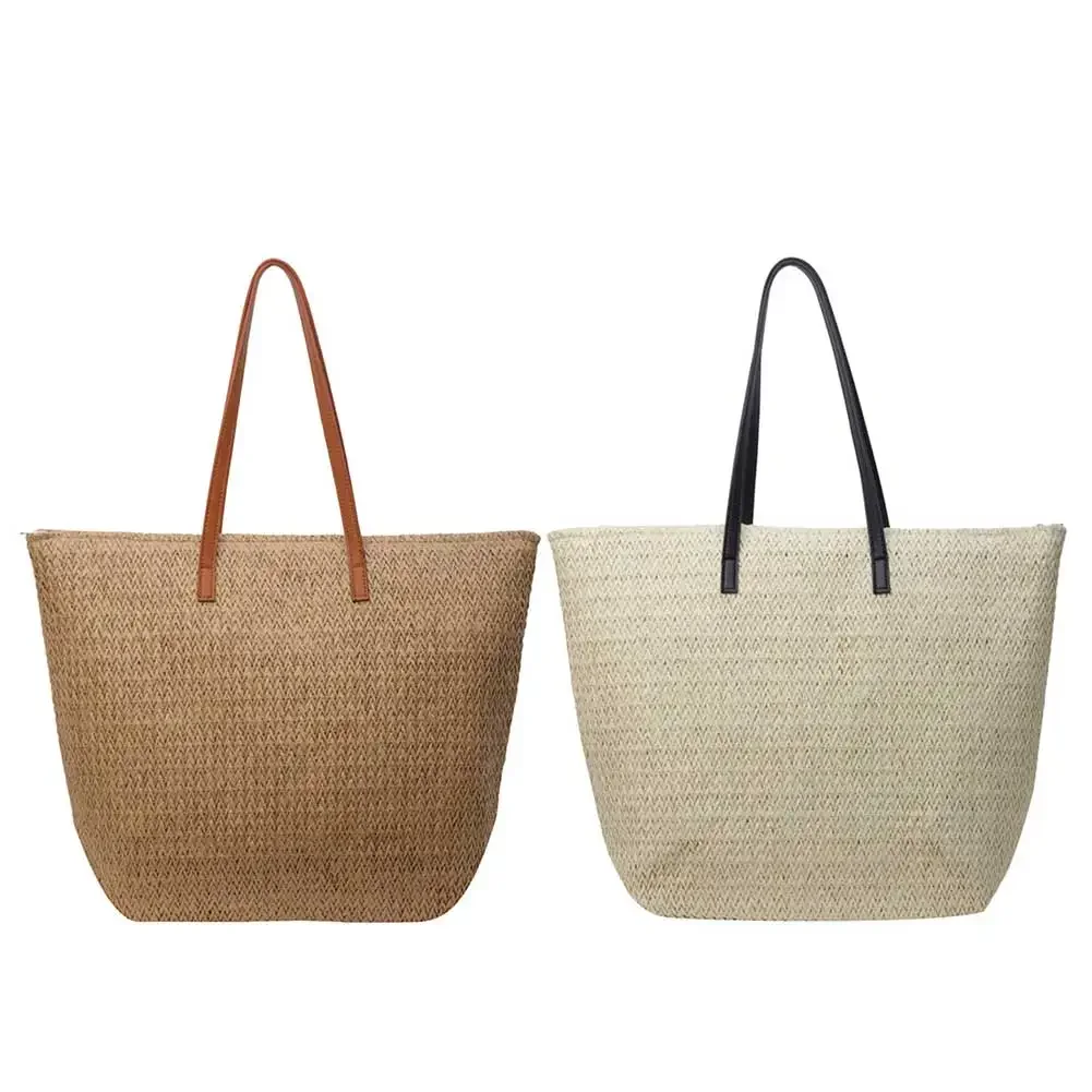 

Summer Shoulder Bag Woven Underarm Bag with Zipper Vacation Bag Holiday Travel Handbag for Women