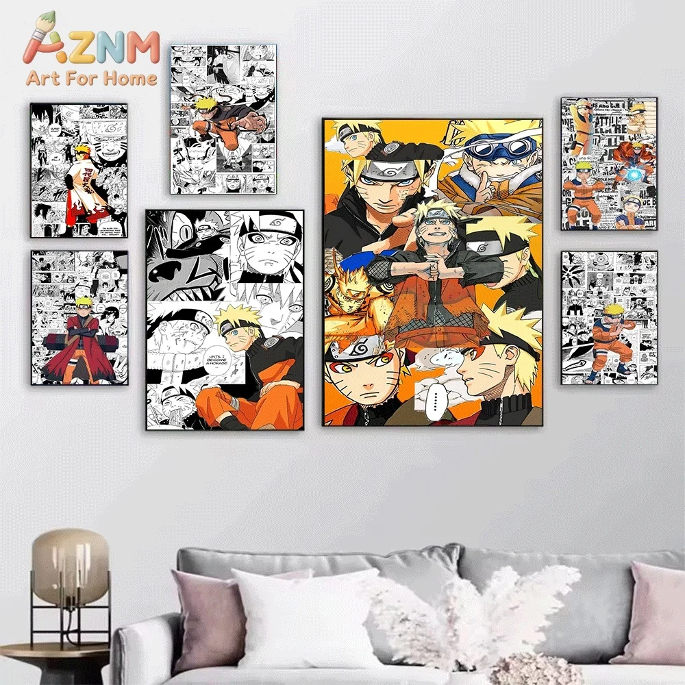 AZNM Naruto Uzumaki Rasengan Lightning Effect Canvas Wall Print, Dynamic Anime Ninja Jutsu Art Poster, Unframed Canvas Paintin