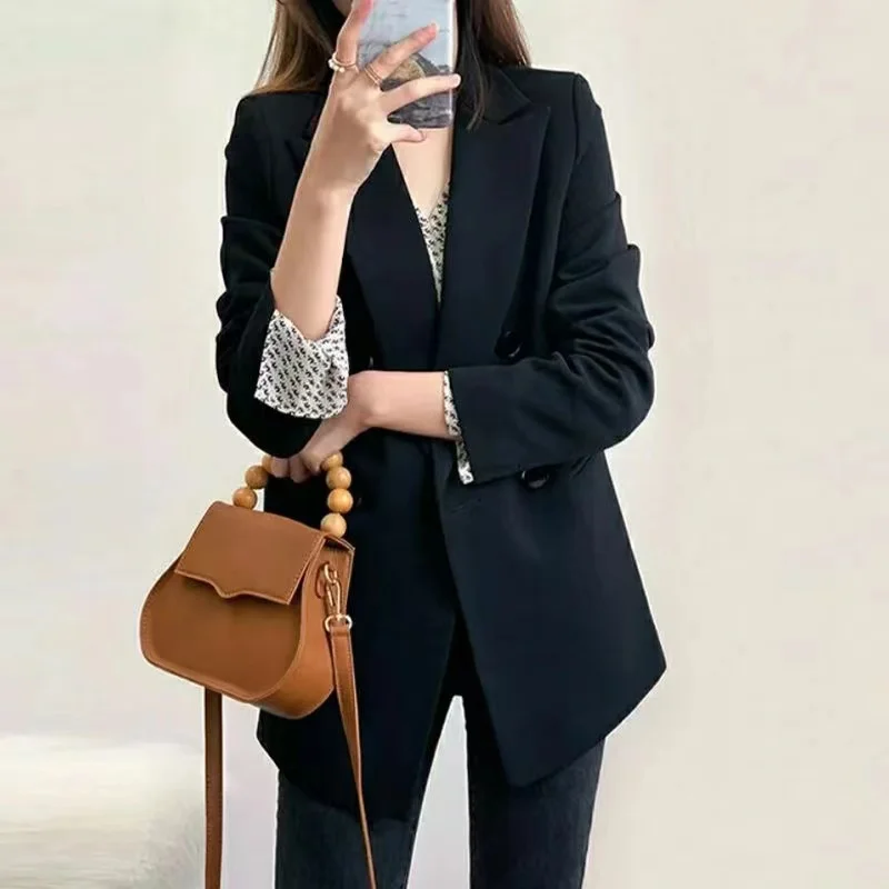 Ele Korean Sle Profional Coat New Arrival Long Sve Suit Jaet Commute Friendly Single Button Polyester Fiber