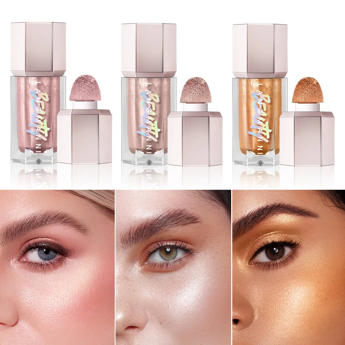 LANGMANNI Highlighter Liquid Glitter Single Shade Pearl Earth Tone Face Shimmer
