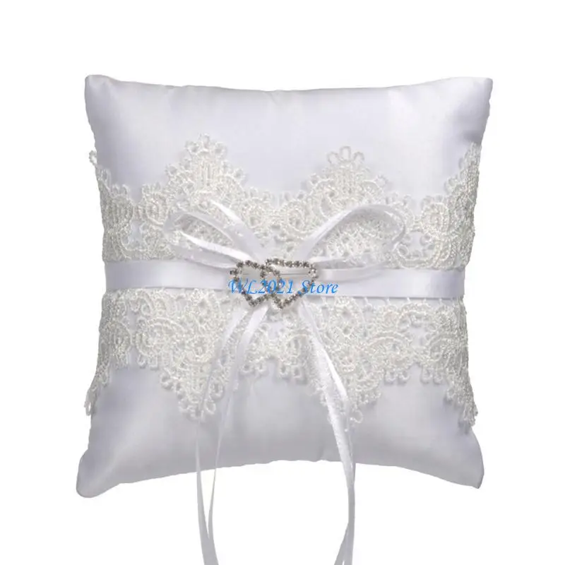 

G5GC Double Love Heart Rings Bearer Cushion Pad Rings Pillow Hollowed Lace Decoration