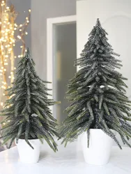 Creative White basin small Christmas tree simulation tree diy home small potted Christmas gift desktop mini ornament decoration