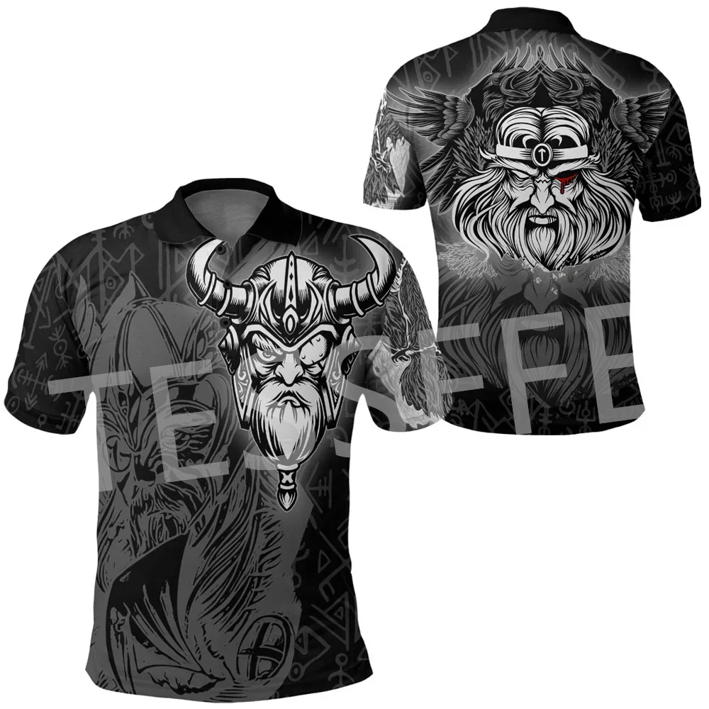 Custom Name Warriors Norse Mythology Odin Fenrir Tattoo Retro 3DPrint Summer Polo Jersey Shirts Harajuku Casual Short Sleeves X3