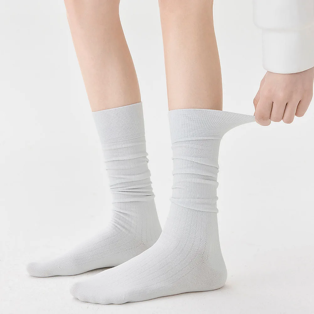 Lolita Bubble Socks Women Solid Color Thin Breathable Mid Calf Socks JK Striped Long Socks Black White Fashion Versatile Socks
