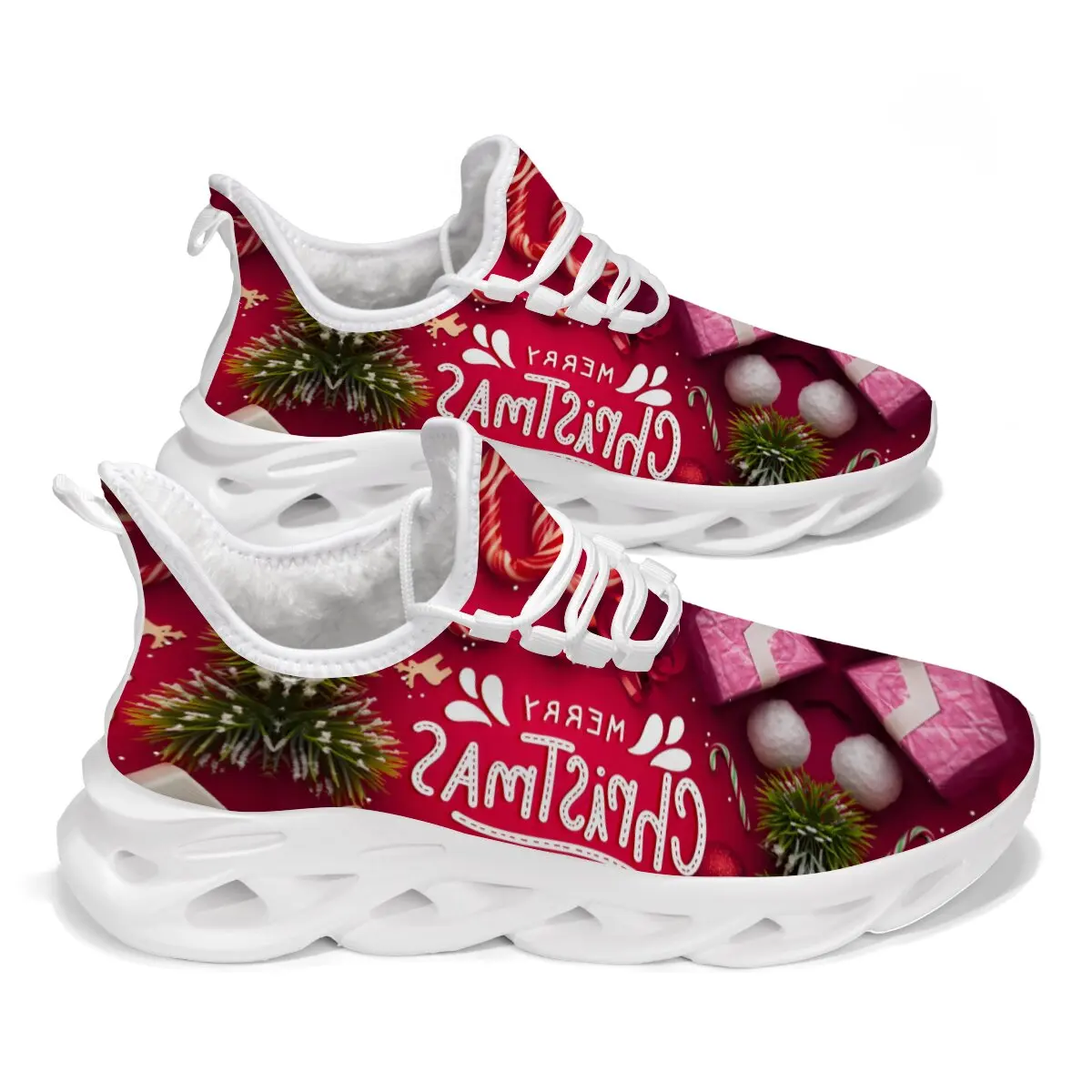 

New Flat Casual Sports Shoes with Soft Soles Featuring A Cartoon Design of A Christmas Tree with Lettering Cutouts for Children