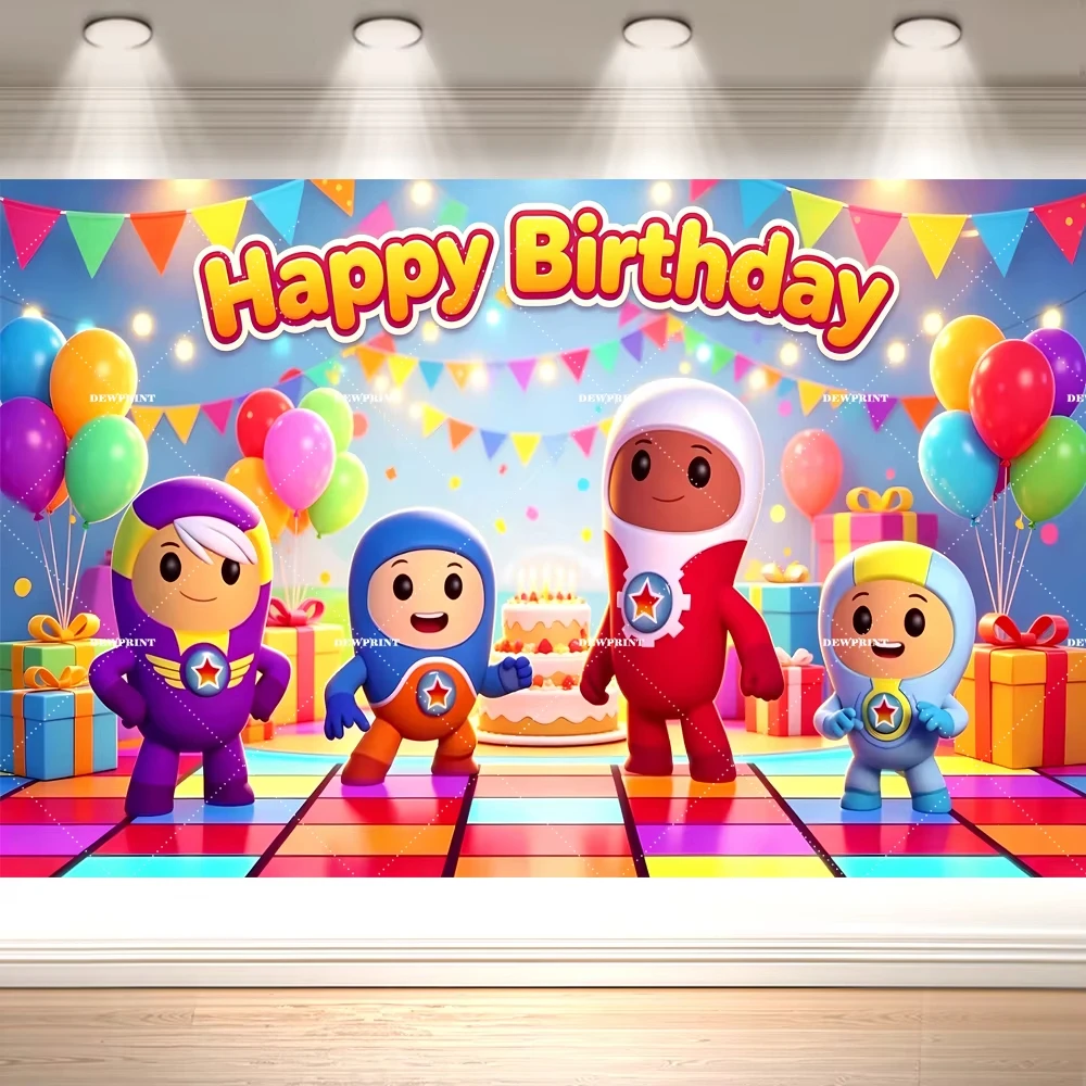 Colorful Pilot Birthday Party Backdrop Background Cartoon Star Badge Balloon Cake Gift Banner Kids Toddlers Boys Girls Banner