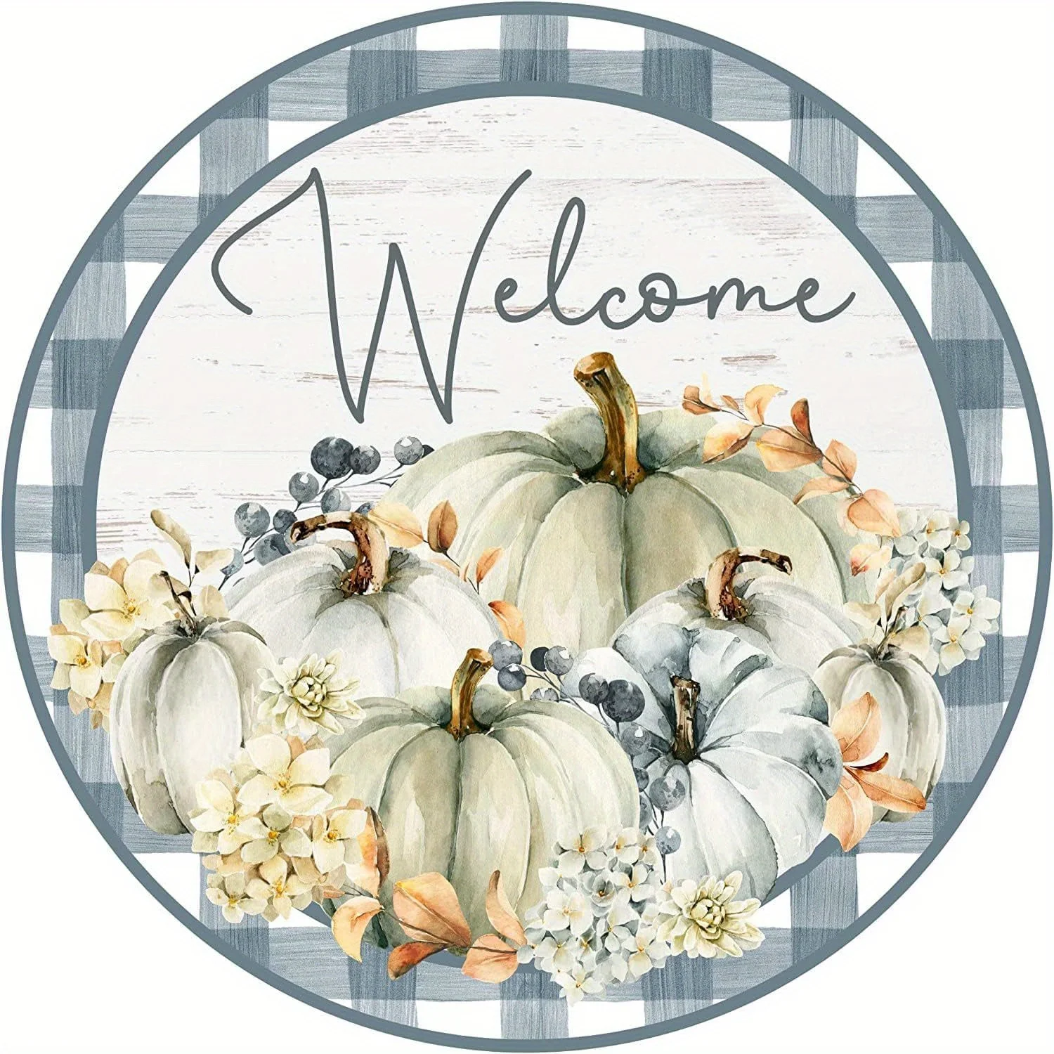 2D Flat, 1pc2D Flat, 2D Flat Metal Sign Welcome Fall Pumpkins Grey Autumn Sign - Fall Wreath Sign - Door Hanger Wreath Center At