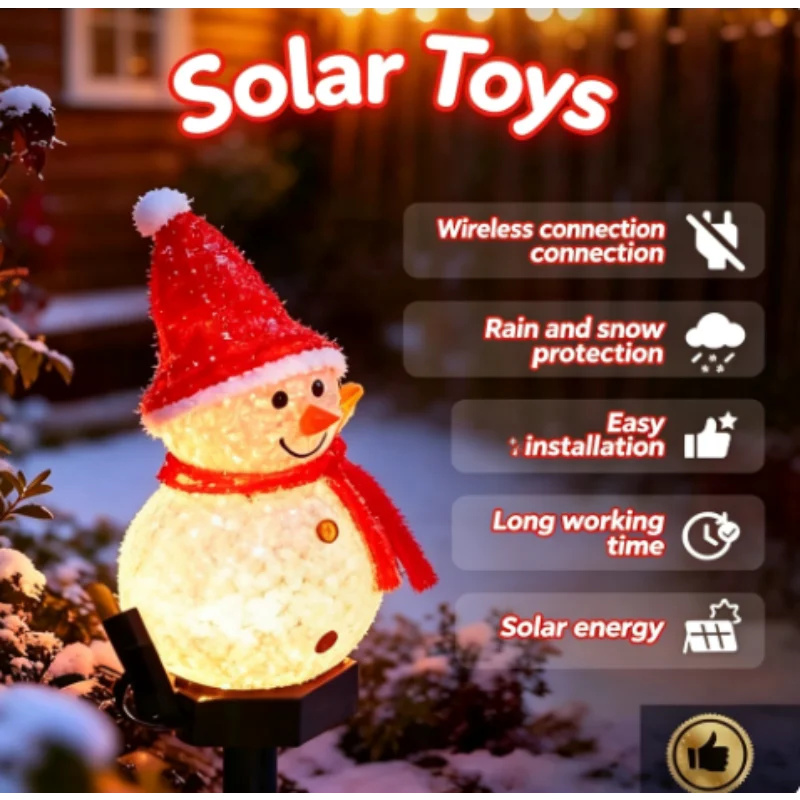 Pathway LED Solar Snowman Stake Light Outdoor Ground for Garden Walkway Lawn Yard Christmas Patio Balcony Holiday Party Decor