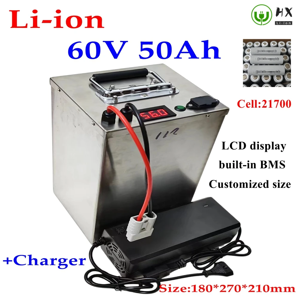 HX-60v 50ah lithium ion battery BMS 16s li ion for 6000W bike Tricycle scooter motorcycle Lead acid replacement + 10A charger。