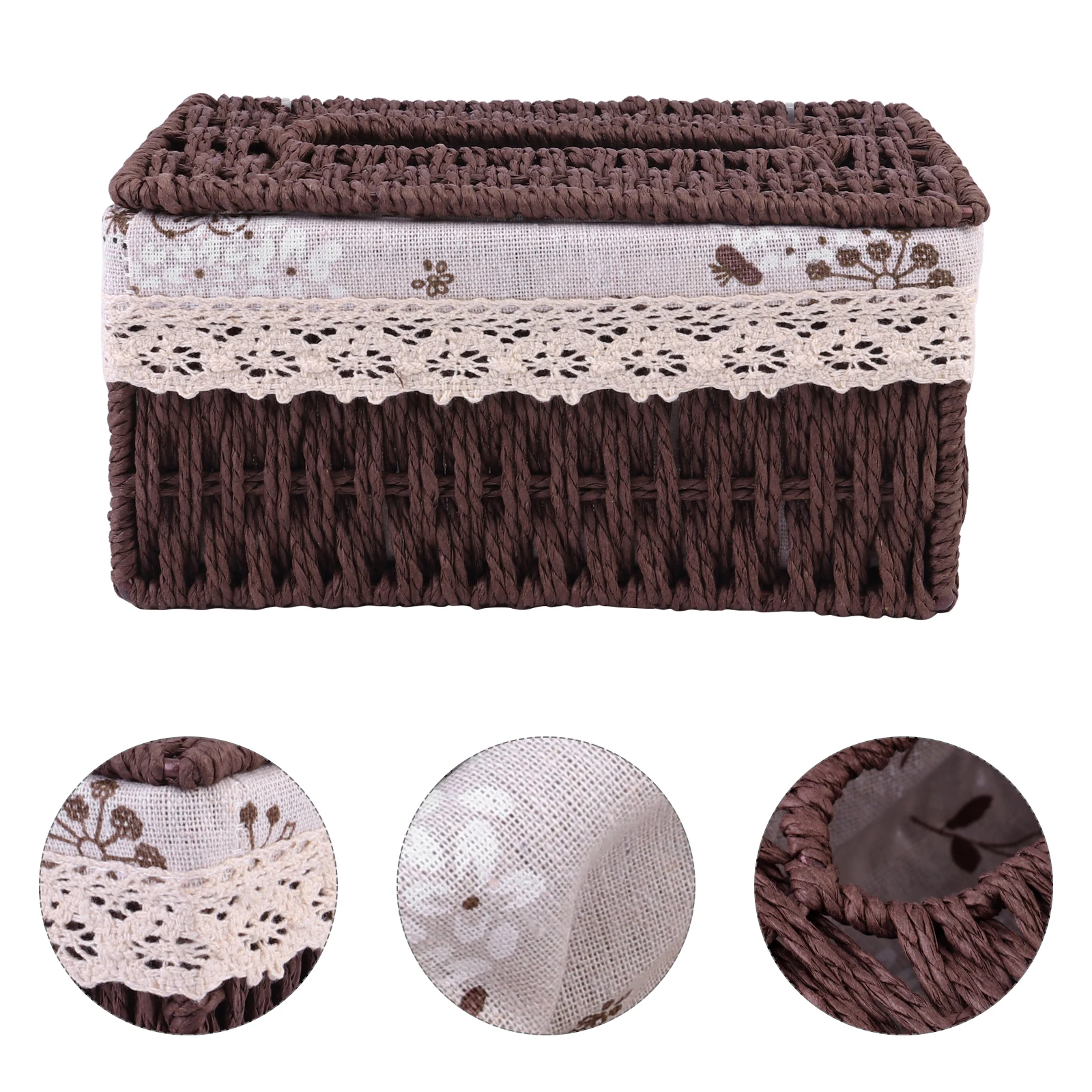 

Straw Tissue Box Paper Towel Holder Boxes Covers Basket Cloth Lace Rattan Napkin