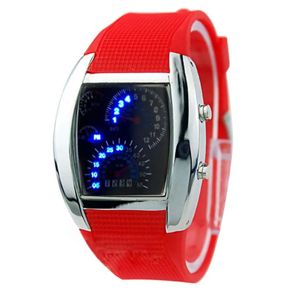 Men Women Sport LED Dashboard Pattern Dial Digital Wrist Watch Stainless Steel Link Bracelet Electronic Male Clock Reloj Hombre