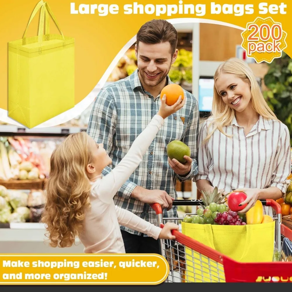 ถุงผ้าแบบใช้ซ้ำได้ แพ็ค 200 ใบ ขนาด 8x4x10 นิ้ว ถุงช้อปปิ้งแบบไม่ทอพร้อมหูหิ้ว เหมาะสำหรับใส่ของชำและของขวัญ น้ำหนักเบา