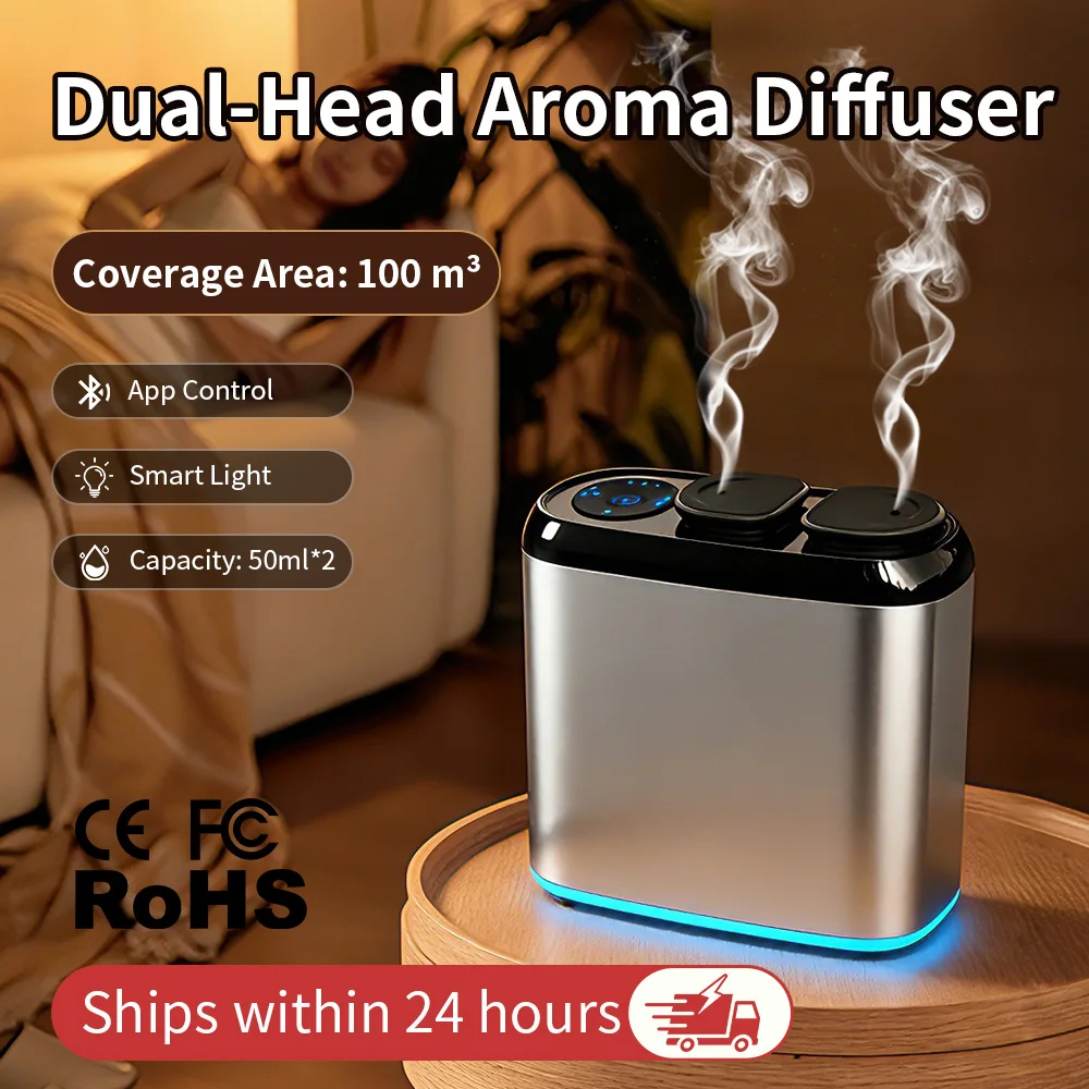

TEABLUM Dual Nozzle Aroma Diffuser Smart Timer Electric Perfume Oil Diffuser Aluminum Scent Nebulizer Diffuser Home Appliances