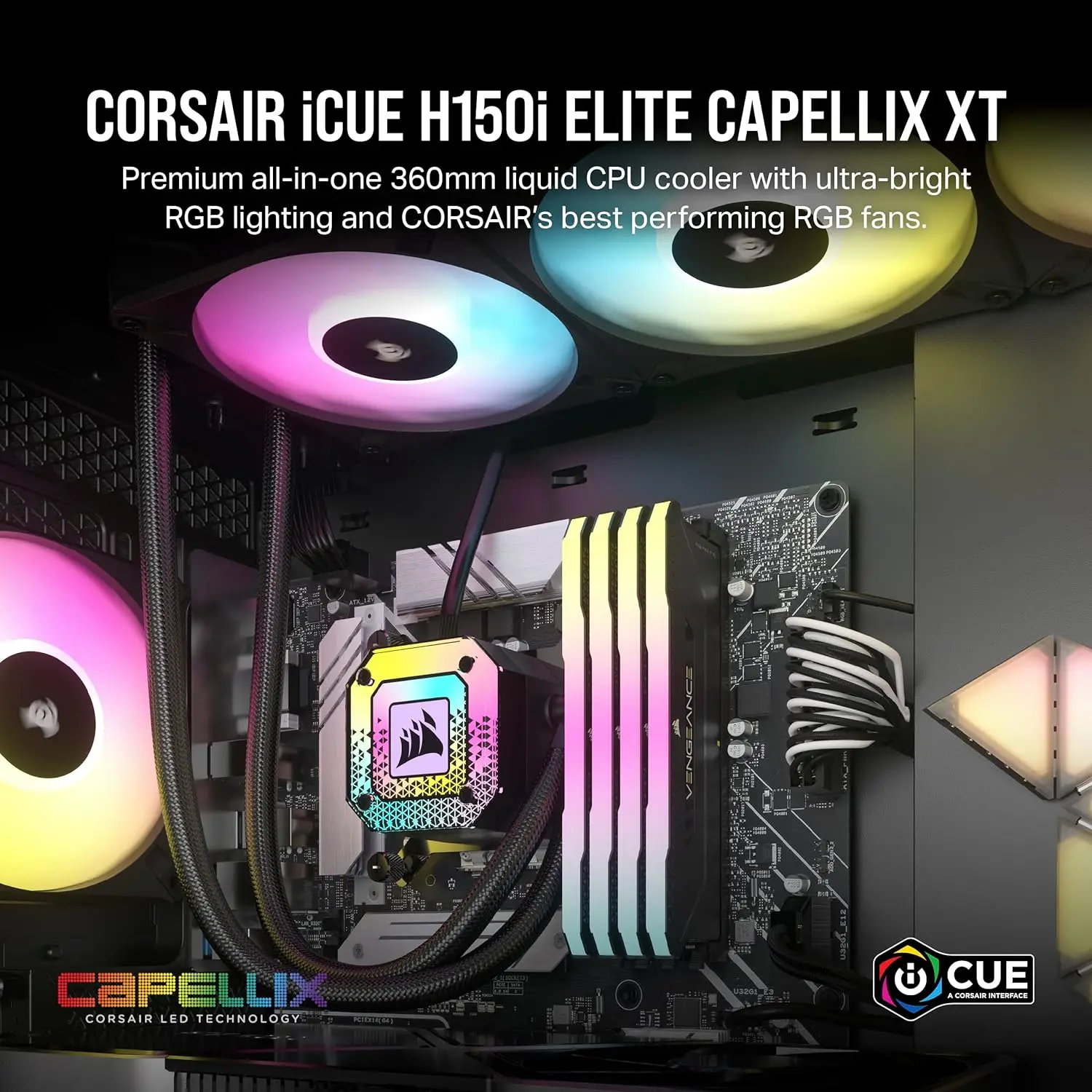 Corsair iCUE H150i Elite CAPELLIX XT Desktop Liquid CPU Cooler- Three AF120 RGB Elite Fans-360mm Radiator-Intel® LGA 1700 1200