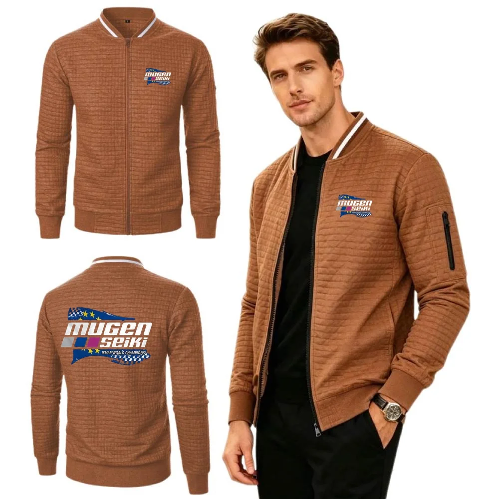 Mugen Seiki Jackets Office Commuting Mens Sweatshirt Baseball Collar Jersey Waffle Coat Daily Casual Sports Youth Streetwear
