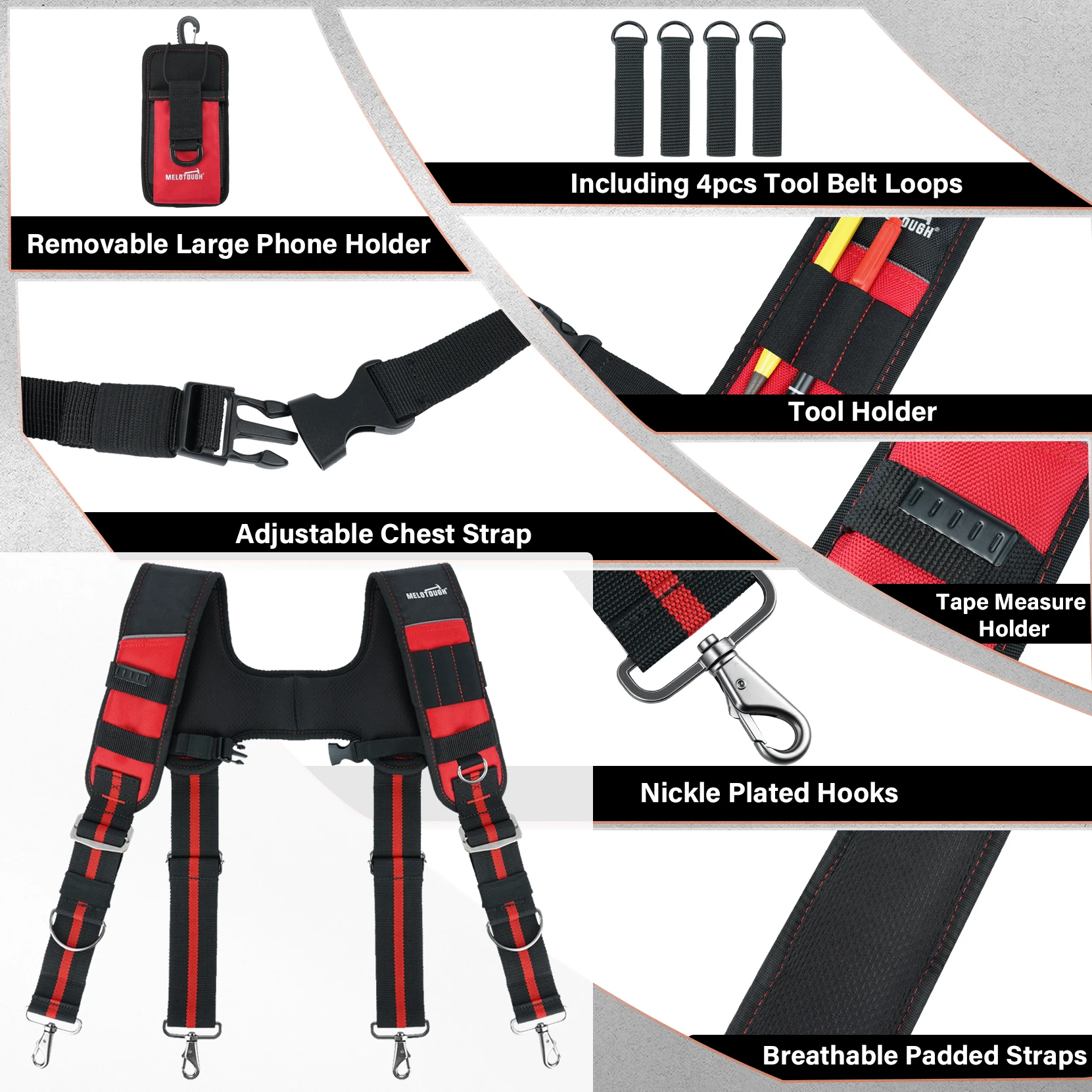 Ergonomic Tool Belt Apron Rig, 29 Pockets Heavy Duty Tool Pouch with Padded Suspenders & Back Support for Construction Workers