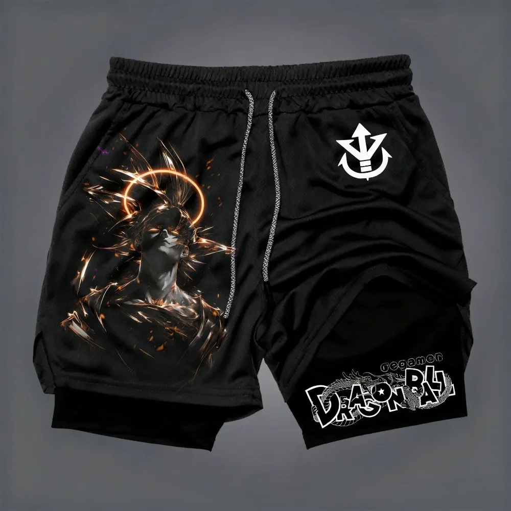 

Dragon Ball Men's Double-layer Shorts Son Goku Summer Anime Fake Two-piece Sports Fitness Quick-drying Shorts Fashion Pants
