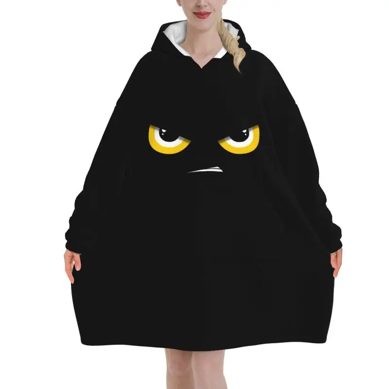 Funny Devil Eyes Wearable Blanket Hoodie Oversized Sweatshirts Warm Cozy Fleece Sherpa Blanket with Pockets for Women Girls