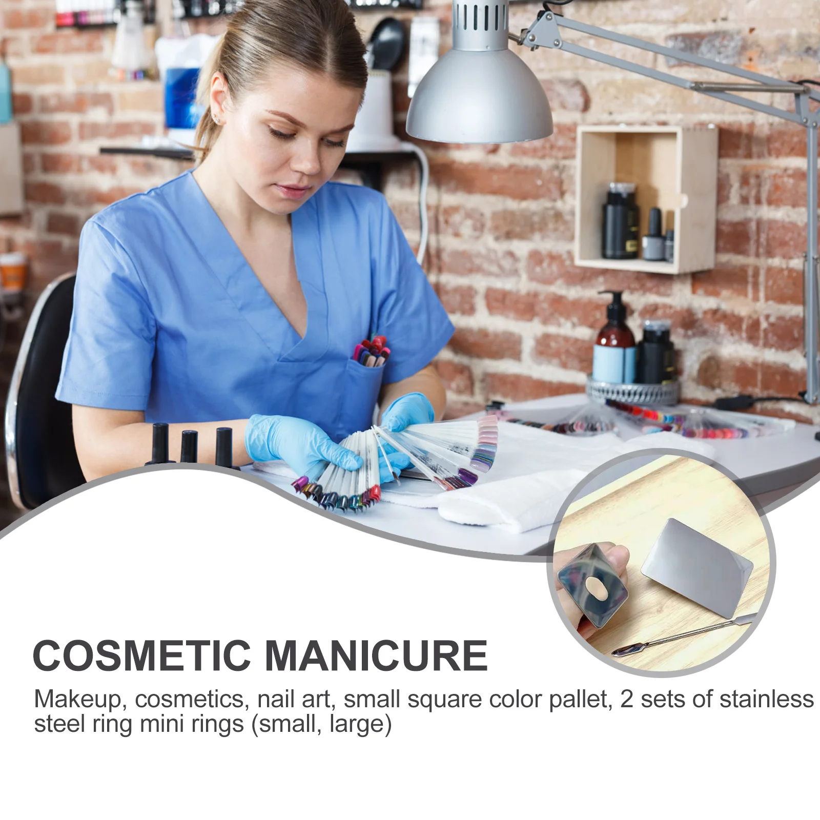 

2Sets Stainless Steel Finger Ring Nail Art Mixing Plate Professional Makeup Color Palette for Manicure DIY Tools Set