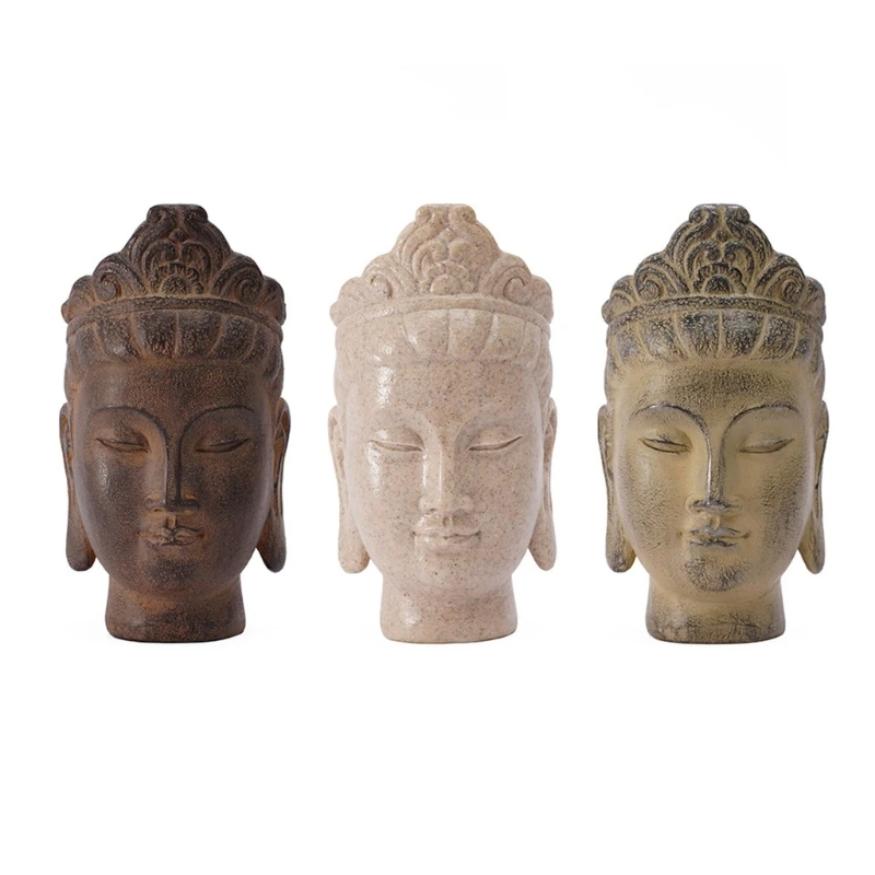 

N7MD Resins Stone Color Buddhas Head Sculpture for Office or Meditations Room Decoration Buddhist Religious Statue Ornament