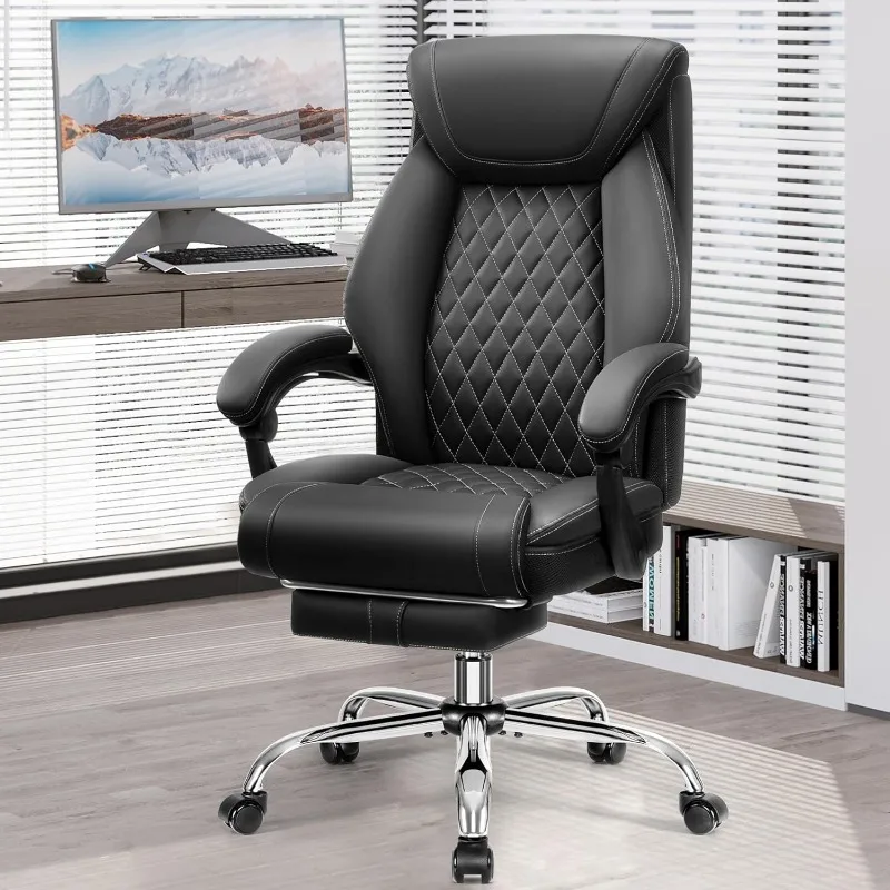 

Office Chair, Executive Leather Adjustable High Back, Ergonomic Computer Desk Lumbar Support, Big and Tall Office