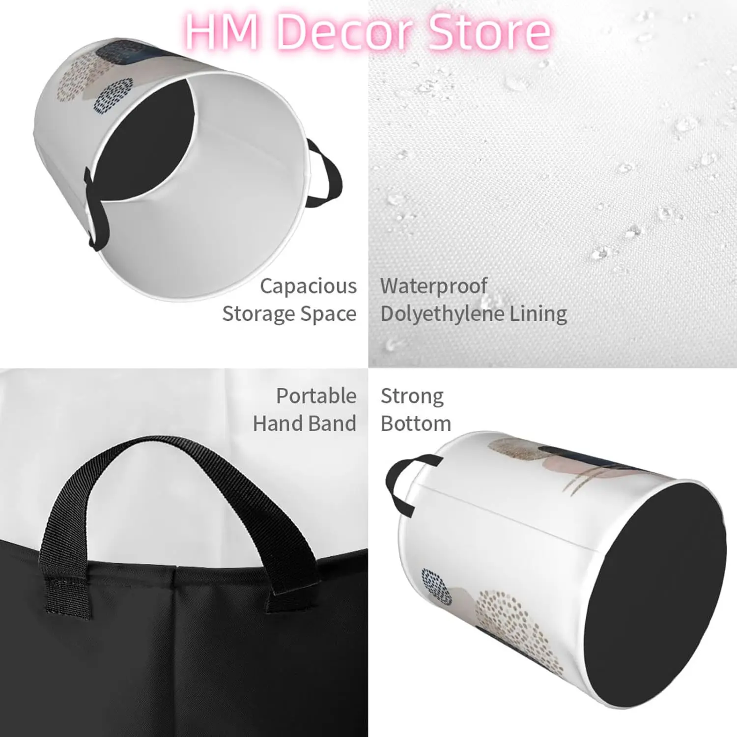 Abstract Watercolor Pink Blue Geometric Laundry Basket with Handle Waterproof Collapsible Cloth Hamper Round Storage Basket for - view 4